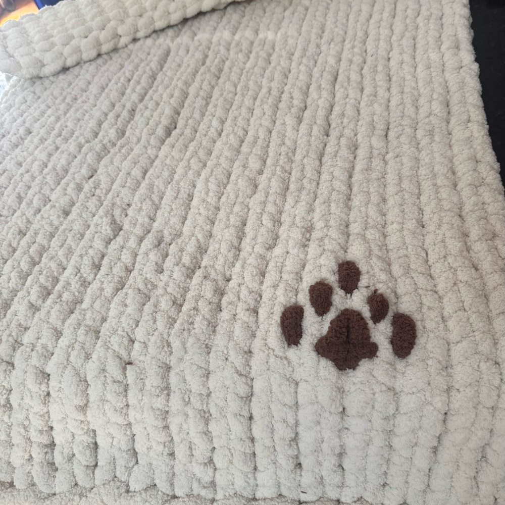 Cream and Brown Dog Bedding with Paw Print